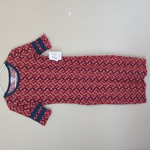 NWT LuLaRoe Julia Stretch Stripe Midi Dress XS Red Blue Pattern